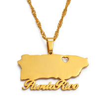 Anniyo Heart Puerto Rico Map Pendant Necklaces PR Puerto Ricans Jewelry @124821