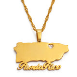 Anniyo Heart Puerto Rico Map Pendant Necklaces PR Puerto Ricans Jewelry @124821