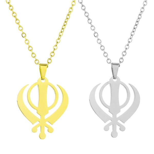 Sikh Culture Symbol Necklace Stainless Steel Clavicle Chain Religious Metal Neckchain Stylish Accessory for Daily Wear