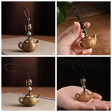 Statue Mini Little Teapot Keychain Waterproof Openable Carved Teapot Pendant Beads Ornament Green Sandalwood Phone Chain Friends