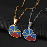 Anniyo France Reunion Island Map Flag Pendant Necklaces Stainless Steel Jewelry #512162