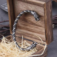 Black Stainless Steel Nordic Viking Norse Dragon Bracelet Men Wristband Cuff Bracelets with Viking Wooden Box