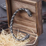 Black Stainless Steel Nordic Viking Norse Dragon Bracelet Men Wristband Cuff Bracelets with Viking Wooden Box