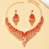 European and American Fashion Shines with Inlaid Zircon Necklace Earrings, Luxurious Wedding Banquet Jewelry Gifts for Women
