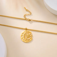 Dawapara Vegvísir Amulet Stainless Steel Necklace Norse Jewelry Runic Compass Symbol of Protection and Guidance Talisman