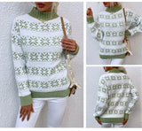 2025 Christmas Jumpers Women Mock Neck Full Sleeve Sweater Snowflake Jacquard Knitwear Warm Thick Pullover Top Xmas Party Look