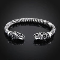 Classic Animal Viking Double Wolf Head Adjustable Bracelet Men Stainless Steel Bracelet Fashion Double Snake Heads Jewelry Gift