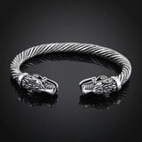 Classic Animal Viking Double Wolf Head Adjustable Bracelet Men Stainless Steel Bracelet Fashion Double Snake Heads Jewelry Gift