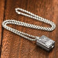 Vintage Square Pendant 925 Silver Fresh Lotus Flower Necklace Openable Can Open Creative Neutral Style Keel Chain Jewelry Gift