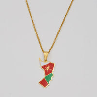 Anniyo Oman Map Flag Pendant Necklaces Stainless Steel National Jewelry For Woman Girls #503962