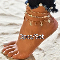Girls Anklet Set 3Pcs Multi-layer Ankle Bracelet Foot Chain Beach Jewelry Gift for Women