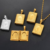 Anniyo DIY Keeping Photo Pendant Necklace Women Iran Jewelry,Gold Color Islam Arab Holy Bible Cross Allah Box #071502