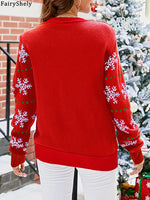 Fairyshely 2025 Autumn Winter O Neck Knitted Sweater Women Casual Christmas Patchwork Pullover Ladies Long Sleeve Loose Jumper
