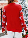 Fairyshely 2025 Autumn Winter O Neck Knitted Sweater Women Casual Christmas Patchwork Pullover Ladies Long Sleeve Loose Jumper