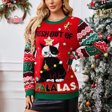 Winter 2025 Women's Christmas Knit Jumpers Long Sleeve O Neck Warm Thick Sweater Cartoon Print Soft Cute Pullover Xmas Look Top