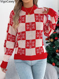 VigoCasey 2025 Winter Casual Christmas Knitted Sweater Women O Neck Print Loose Pullover Autumn Lady Lantern Long Sleeve Jumper