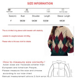 Spliced Christmas Hot Red Diamond Grid Top Checkered Round Neck Knit Long Sleeve Retro Sweater Women Street Design Loose Casual