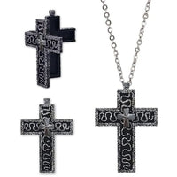Vintage Cross Pendant Necklace with Secret Compartment Cross Necklace 3D Printed Charm Jewelry Necklace for Women Men