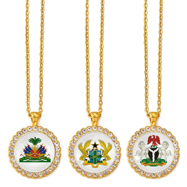 Anniyo Nigeria Haiti Ghana Flag Pendant Necklace With Artificial Glass for Women Men African Popular Jewelry Rhinestone #314606