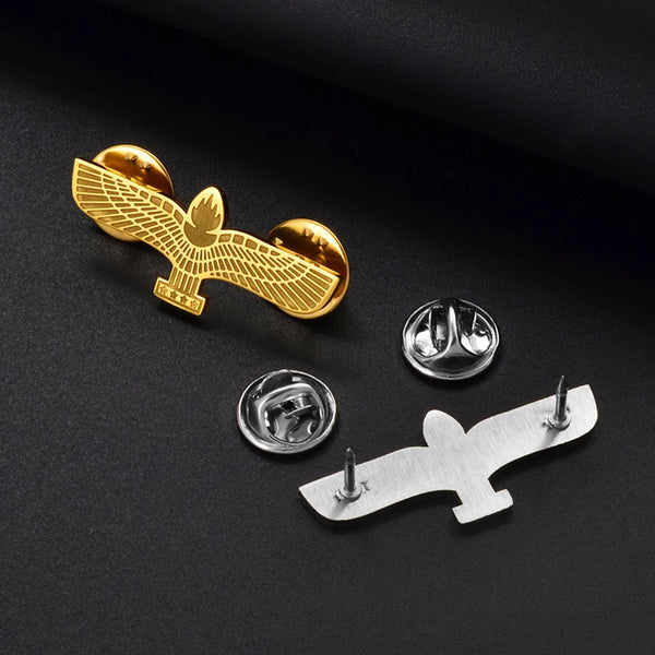 Anniyo Aramese Brooch Women Men Stainless Steel Jewelry Symbol Aramean Eagle Flag Aramaic #324201
