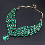New Green Crystal Statement Necklace Earrings Set Gold Color Jewelry Sets Indian Bridal Wedding Costume Jewellery