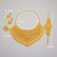Dubai Gold Color Jewelry Set Wedding African Indian Ethiopian  Bridal Sets Nigerian Necklace Bracelet Earring Ring Jewellery