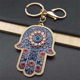 Islam Hand of Fatima Turky Blue Eyes Keychain Lucky Eye Hamsa Hands Flower Keyring Pendant Men Women Jewelry chaveiro para carro
