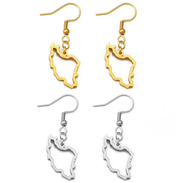 Anniyo Iran Map Earrings for Women Girls Jewelry Stainless Steel Iranian Outline Earring #246321