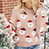 2024 Autumn and Winter New Christmas Outfit Old Man's Head Knitted Sweater European and American Women's Pullover Christmas