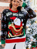 Fairyshely 2025 Autumn Winter O Neck Knitted Sweater Women Casual Christmas Patchwork Pullover Ladies Long Sleeve Loose Jumper