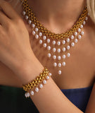 Stainless Steel Crawler Necklace Bracelet For Women 18k Gold Plated Imitation Pearl Tassel Charm Women's Necklaces Bracelets Set