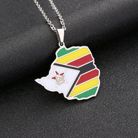 Africa Zimbabwe Map Flag Pendant Necklace Stainless Steel Gold Color African Men Women Maps Jewelry Gift