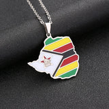 Africa Zimbabwe Map Flag Pendant Necklace Stainless Steel Gold Color African Men Women Maps Jewelry Gift