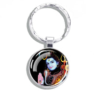 Hinduism Keychains Ganesha Vishnu Goddess of Kashmi Wealth Shiva Amulet Key Chain Glass Dome Keyring India Buddhism Jewelry Gift