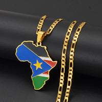 Anniyo 3.8CM Hip-hop South Sudan/Côte d'Ivoire/South Africa Map Flag and Africa Pendant Necklaces for Women Men Jewelry #321321