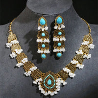 New Vintage Jewelry For Women Simulated Pearl Beads Jewelry Sets Water Drop Shaped Decoration Necklace Earrings Set For Women
