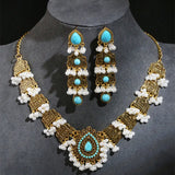 New Vintage Jewelry For Women Simulated Pearl Beads Jewelry Sets Water Drop Shaped Decoration Necklace Earrings Set For Women