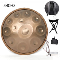 432Hz/440Hz Gold Handpan Drum with Steel Tongue for Yoga,Meditation Instrument,Beginner,Tambor Gift, 22 inch,9, 10,12,14,17notes