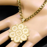 Buddhist Scripture Mantra Om Mani Padme Hum Necklace for Men Women Stainless Steel Gold Color Necklaces Jewelry Gifts N2665-1S05