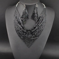 3PCS Women Leopard Necklace + Earring Set Fashion Sexy Bright Beads Triangle Scarf Collarbone Chain Earrings Jewelry Set