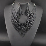 3PCS Women Leopard Necklace + Earring Set Fashion Sexy Bright Beads Triangle Scarf Collarbone Chain Earrings Jewelry Set
