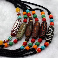 Tibetan Buddhism 9 Eyed Celestial Bead Necklace Healing Amulet Jewelry Ethnic Style Agate Dzi Beads Pendant Sweater Rope Chain