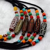 Tibetan Buddhism 9 Eyed Celestial Bead Necklace Healing Amulet Jewelry Ethnic Style Agate Dzi Beads Pendant Sweater Rope Chain