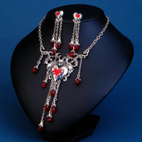 Halloween Bloody Rhinestone Necklace Set Earrings Heart Damage Bleeding Broken Women Jewelry and Accessories