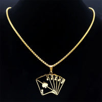 Lucky Ace of Spades Poker 10 J Q K A Necklace Stainless Steel Card Casino Fortune Playing Cards Necklace Jewelry collier6106