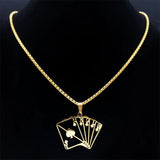 Lucky Ace of Spades Poker 10 J Q K A Necklace Stainless Steel Card Casino Fortune Playing Cards Necklace Jewelry collier6106