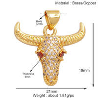 Animal Cow Ox Head Colourful Charm Pendant,18K Gold Plated Cubic Zirconia Necklace Bracelet for Jewelry Findings Supplies M62