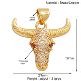 Animal Cow Ox Head Colourful Charm Pendant,18K Gold Plated Cubic Zirconia Necklace Bracelet for Jewelry Findings Supplies M62