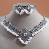 Fashion Vintage Choker Necklace Earrings Set For Women Geometric Crystal Jewelry Sets Simulated Pearl Beads Jewelry Set