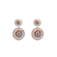 Chrysanthemum Flower Zircon Earrings Square Sugar Copper Plated Design Luxury Embossed Artificial Shell Beads Flower Earrings